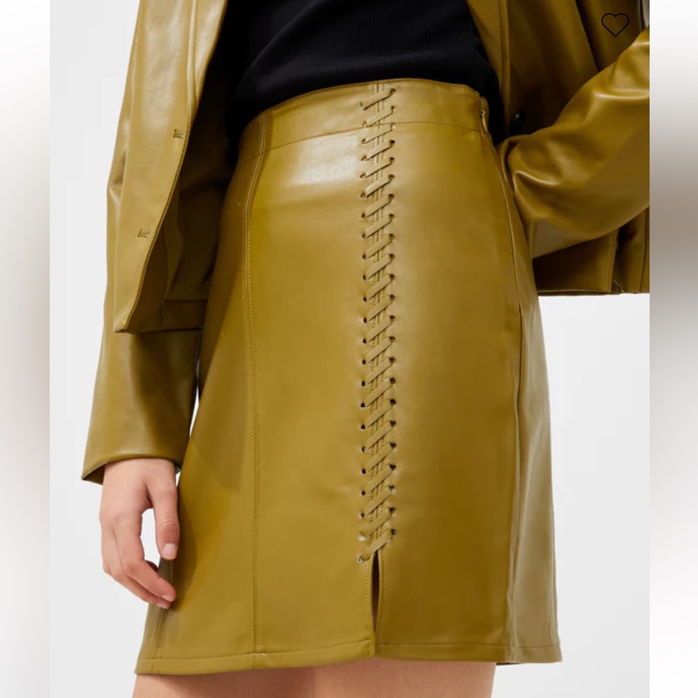 French Connection Crolenda PU Leather Nutria Stitch Mini Skirt Size 4 - Picture 3 of 8